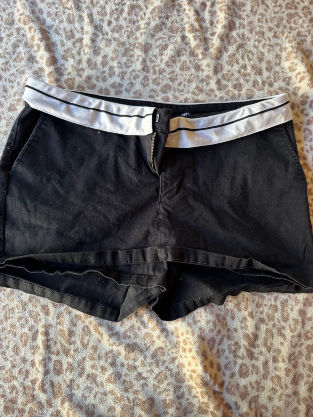 wild fable Black High-Waist Shorts with White Waistband Trim